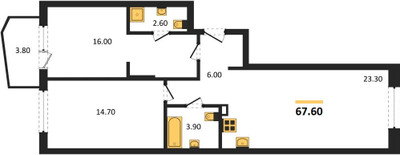 Планировка двухкомнатной(квартира) площадью 67.6 квадратных метров в ЖК “ЖК "Коллекция"”