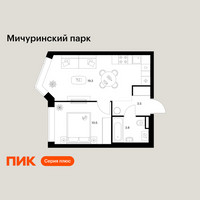 Планировка однокомнатной(квартира) площадью 37.1 квадратных метров в “ЖК Мичуринский Парк”