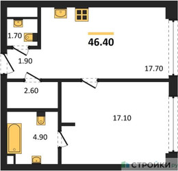 Планировка однокомнатной(квартира) площадью 46.4 квадратных метров в ЖК “ЖК СТОУН Грэйн”