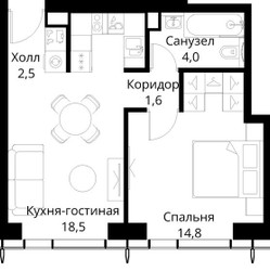 Планировка однокомнатной(квартира) площадью 41.4 квадратных метров в ЖК “ЖК Сити Бэй”