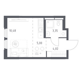 Планировка студии(квартира) площадью 22.85 квадратных метров в ЖК “ЖК Космический Квартал”
