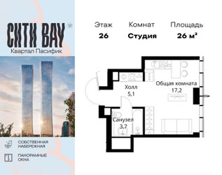 Планировка студии(квартира) площадью 26 квадратных метров в ЖК “ЖК Сити Бэй”