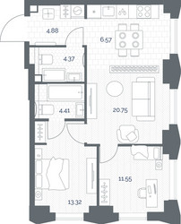 Планировка двухкомнатной(квартира) площадью 65.85 квадратных метров в ЖК “ЖК TATE (Тэйт)”
