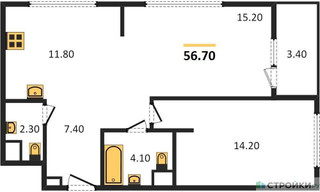 Планировка однокомнатной(квартира) площадью 56.7 квадратных метров в “ЖК Sydney City (Сидней Сити)”