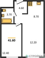 Планировка однокомнатной(квартира) площадью 41.6 квадратных метров в “ЖК Новый Зеленоград”