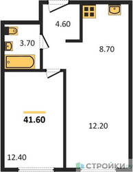 Планировка однокомнатной(квартира) площадью 41.6 квадратных метров в ЖК “ЖК Новый Зеленоград”