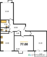 Планировка трехкомнатной(квартира) площадью 77 квадратных метров в “ЖК Датский Квартал”