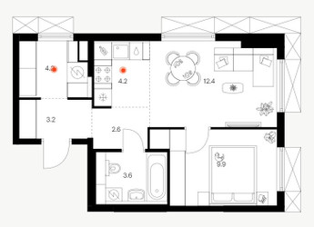 Планировка однокомнатной(квартира) площадью 40.2 квадратных метров в ЖК “ЖК Плеханова 11”