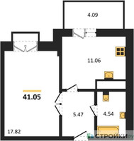 Планировка однокомнатной(квартира) площадью 41.05 квадратных метров в “ЖК ВОСТОК II”
