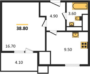 Планировка однокомнатной(квартира) площадью 38.8 квадратных метров в ЖК “ЖК Парк Легенд 2”