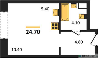 Планировка студии(квартира) площадью 24.7 квадратных метров в “Жилые кварталы Белый Град”