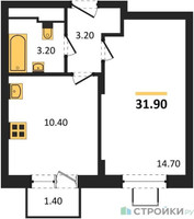 Планировка однокомнатной(квартира) площадью 31.9 квадратных метров в “ЖК Люберцы”