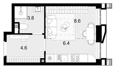 Планировка студии(квартира) площадью 23.4 квадратных метров в ЖК “ЖК Новая Звезда (Газопровод)”
