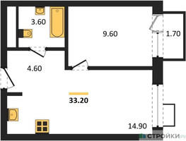 Планировка однокомнатной(квартира) площадью 33.2 квадратных метров в “ЖК Foreville (Форевилль)”