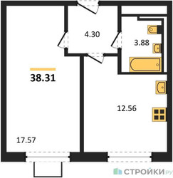 Планировка однокомнатной(квартира) площадью 38.31 квадратных метров в ЖК “ЖК Прибрежный Парк”