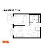 Планировка однокомнатной(квартира) площадью 32.99 квадратных метров в “ЖК Ильинские луга”