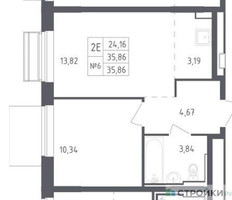 Планировка однокомнатной(квартира) площадью 35.86 квадратных метров в “ЖК Рублевский Квартал”