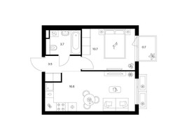 Планировка однокомнатной(квартира) площадью 35.2 квадратных метров в “ЖК Саларьево парк”