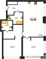 Планировка двухкомнатной(квартира) площадью 78 квадратных метров в “ЖК СТОУН Грэйн”