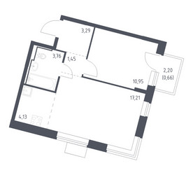 Планировка однокомнатной(квартира) площадью 41.45 квадратных метров в ЖК “ЖК Молжаниново”