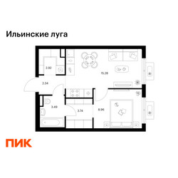 Планировка однокомнатной(квартира) площадью 36.73 квадратных метров в ЖК “ЖК Ильинские луга”