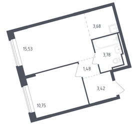 Планировка однокомнатной(квартира) площадью 38.7 квадратных метров в ЖК “ЖК Рублевский Квартал”
