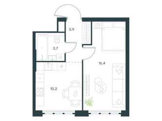 Планировка однокомнатной(квартира) площадью 34.2 квадратных метров в ЖК “ЖК Level Южнопортовая”