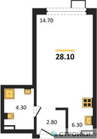 Планировка студии(квартира) площадью 28.1 квадратных метров в “ЖК Деснаречье”