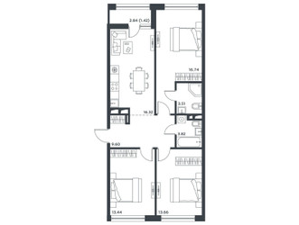 Планировка трехкомнатной(квартира) площадью 78 квадратных метров в ЖК “ЖК Level Лесной”