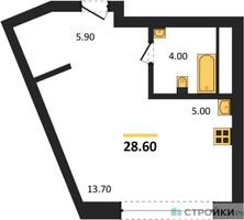 Планировка студии(квартира) площадью 28.6 квадратных метров в “ЖК Переделкино Ближнее”