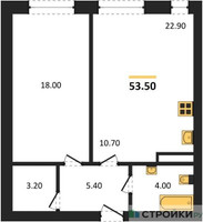 Планировка однокомнатной(квартира) площадью 53.5 квадратных метров в “ЖК Детали”