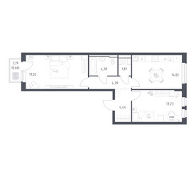 Планировка двухкомнатной(квартира) площадью 60.48 квадратных метров в ЖК “ЖК Новое Видное”
