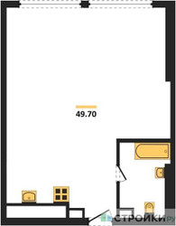 Планировка однокомнатной(квартира) площадью 49 квадратных метров в ЖК “ЖК River Park Кутузовский (Ривер Парк Тауэрс)”