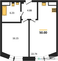 Планировка однокомнатной(квартира) площадью 50 квадратных метров в “ЖК Sezar City (Сезар Сити)”