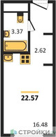 Планировка студии(апартаменты) площадью 22.57 квадратных метров в “ЖК Пятницкое 58 (Перец)”