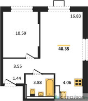 Планировка однокомнатной(квартира) площадью 40.35 квадратных метров в “ЖК Прибрежный Парк”
