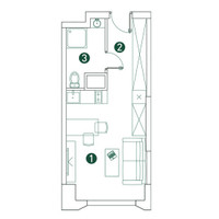 Планировка студии(квартира) площадью 26.4 квадратных метров в “ЖК Вэри на Ботанической”