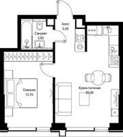 Планировка однокомнатной(квартира) площадью 41.4 квадратных метров в “Мультиквартал СИТИДЗЕН”