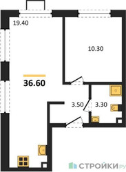 Планировка однокомнатной(квартира) площадью 36.5 квадратных метров в ЖК “ЖК Лучи-2”