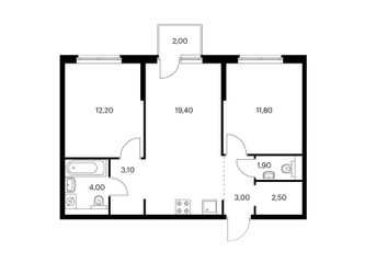 Планировка двухкомнатной(квартира) площадью 58.1 квадратных метров в ЖК “ЖК Лефортово Парк”