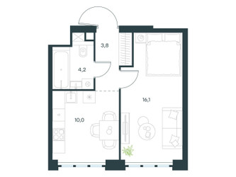 Планировка однокомнатной(квартира) площадью 34.1 квадратных метров в ЖК “ЖК Левел Южнопортовая”