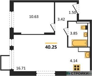Планировка однокомнатной(квартира) площадью 40.25 квадратных метров в ЖК “ЖК Горки Парк”