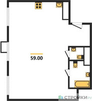 Планировка двухкомнатной(квартира) площадью 58.7 квадратных метров в “ЖК Сиреневый парк”