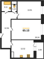 Планировка двухкомнатной(квартира) площадью 65.13 квадратных метров в “ЖК Эдельвейс (Первомайское)”