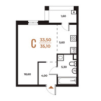 Планировка студии(квартира) площадью 35.1 квадратных метров в “ЖК Новое Летово”