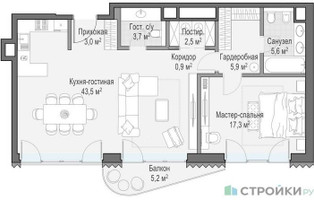 Планировка однокомнатной(квартира) площадью 82.8 квадратных метров в “ЖК Лаврушинский”