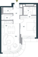 Планировка двухкомнатной(квартира) площадью 64.4 квадратных метров в “ЖК Springs (Спрингс)”