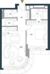 Планировка двухкомнатной(квартира) площадью 64.4 квадратных метров в ЖК “ЖК Springs (Спрингс)”