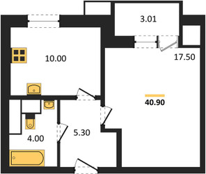 Планировка однокомнатной(квартира) площадью 40.9 квадратных метров в ЖК “ЖК Парк Легенд 2”