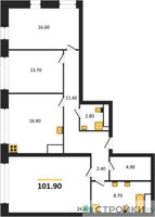 Планировка трехкомнатной(квартира) площадью 101.9 квадратных метров в “ЖК AFI Tower (Афи Тауэр)”